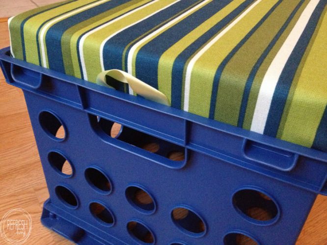 how to make crate stools for the classroom or playroom with plastic crates, plywood and foam