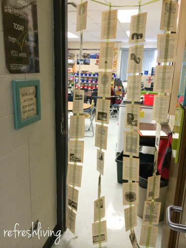 Start off the year on the right foot with an inspirational classroom decoration with book pages.
