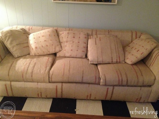 Change the look of your room by making slipcovers for your sofa. Sewing a custom slipcover for your couch is way easier than you might think. Using drop cloth material is a great way to make it a cheap project.