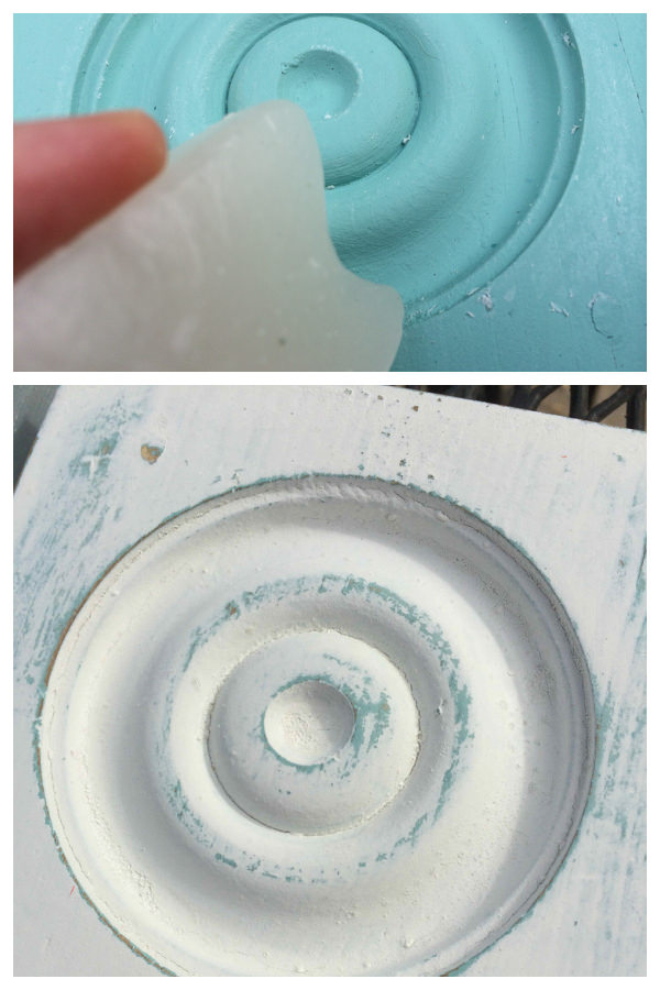 how to distress furniture with wax to show second color of paint or natural wood