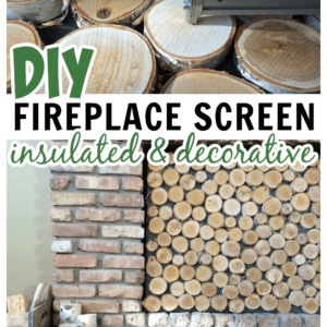 build a fireplace cover with wood slices to look like stacked logs