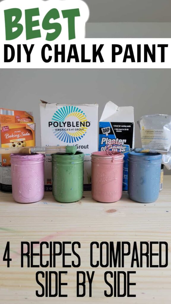 comparison of different ways to make chalk paint comparing calcium carbonate chalk paint, baking soda chalk paint, plaster of paris chalk paint and non sanded grout chalk paint