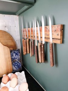 This magnetic knife holder looks easy enough to make with only a drill!