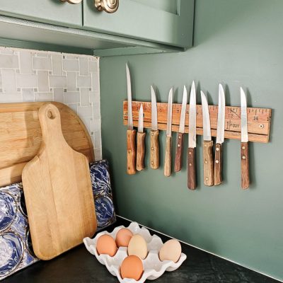 This magnetic knife holder looks easy enough to make with only a drill!