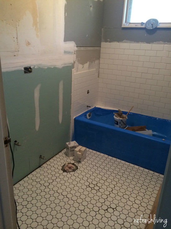 installing subway tile in the bathroom