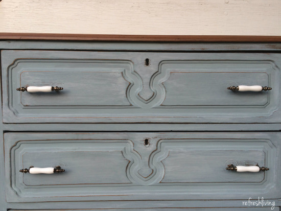 blue painted dresser with milk paint