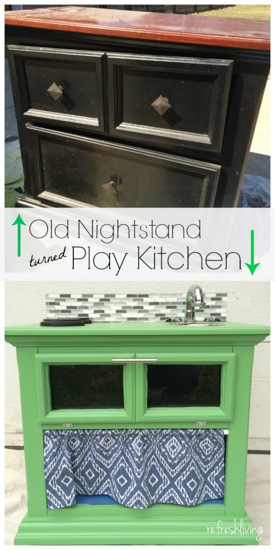 nightstand to play kitchen upcycle