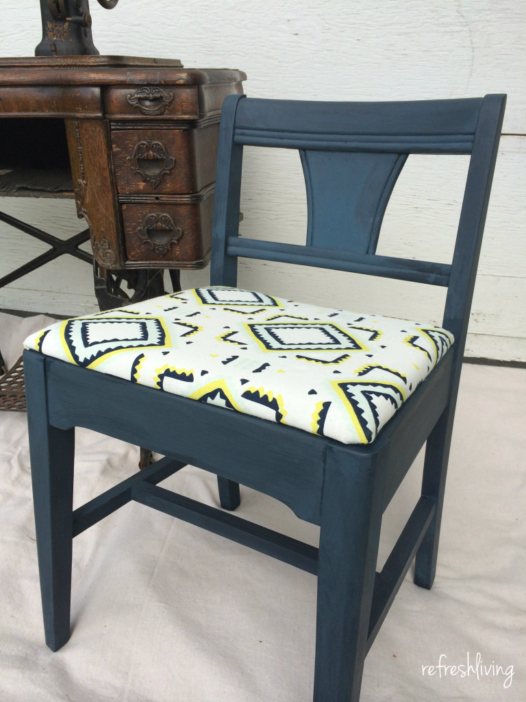 vintage sewing chair blue chair with geometric pattern