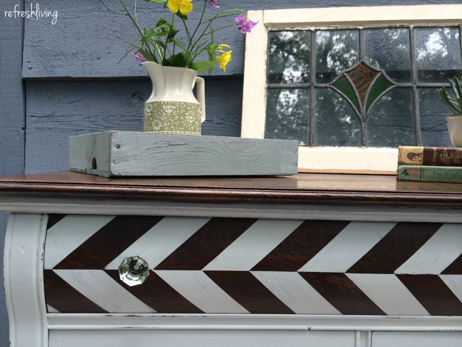 painted dresser with herringbone pattern drawer