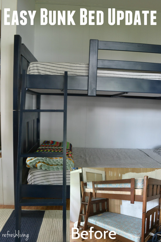 painted bunk beds with fabric