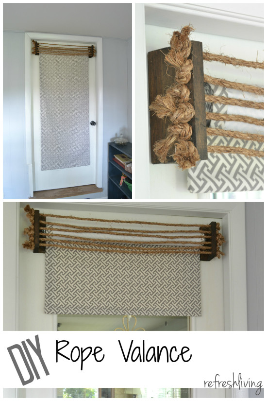diy valance with rope and wood collage