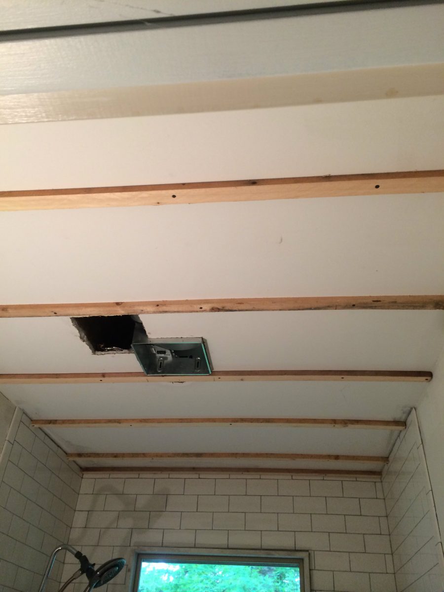 use strips on the ceiling before installing beadboard ceiling