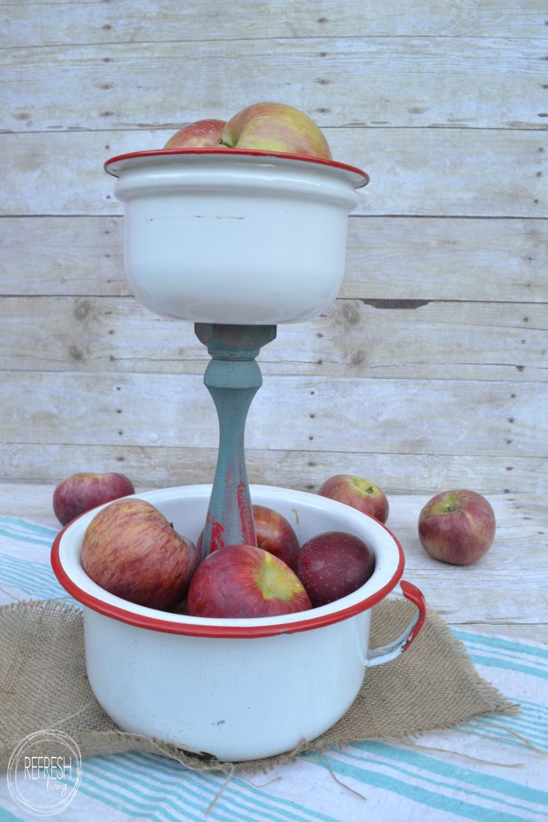 reuse vintage enamelware as a fruit bowl or serving tray