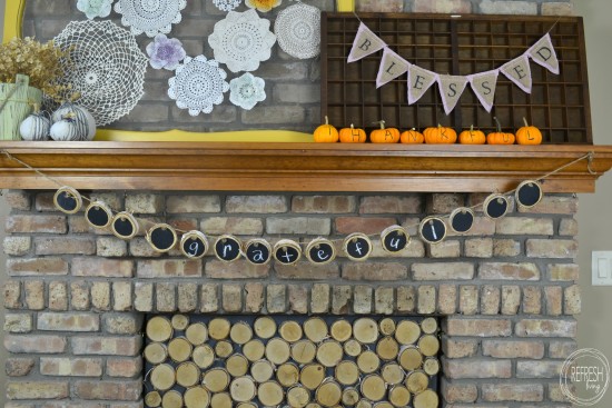 DIY wood slice chalkboard sign banner