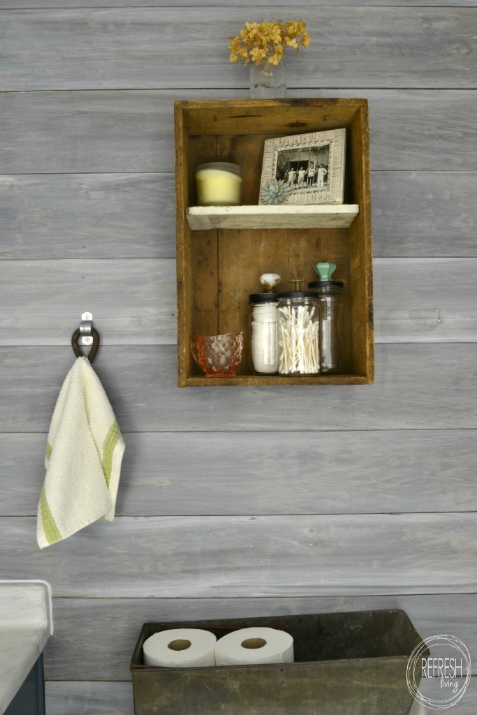 white washed wood plank wall in bathroom