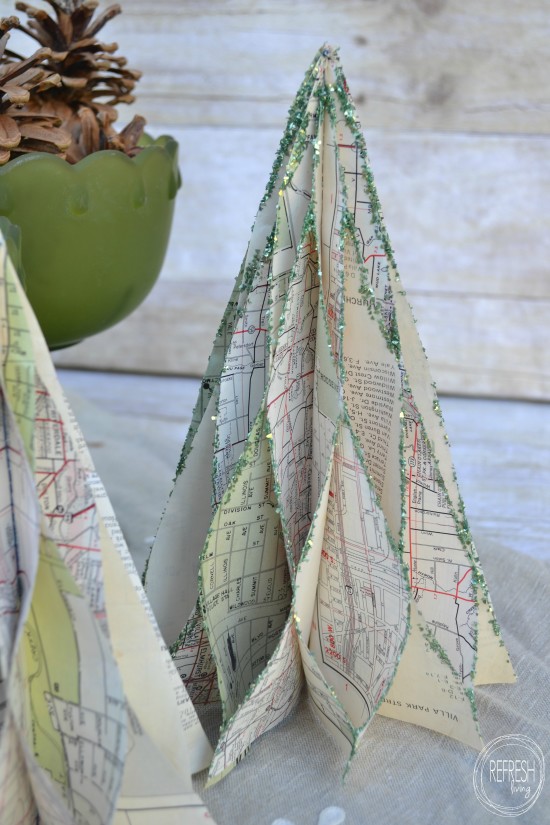 vintage map book christmas trees