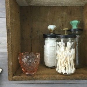 Upcycled Glass Jars into Bathroom Storage | Vintage Rustic Industrial Bathroom Makeover for $200
