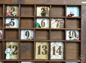 What a cool idea for an advent calendar - use a vintage printer's tray!