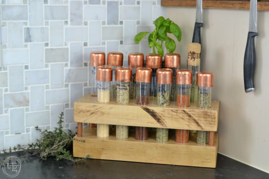DIY Spice Rack with test tubes, copper pipe, and butcher block | Rustic industrial DIY spice rack | The best size test tubes to create a spice rack