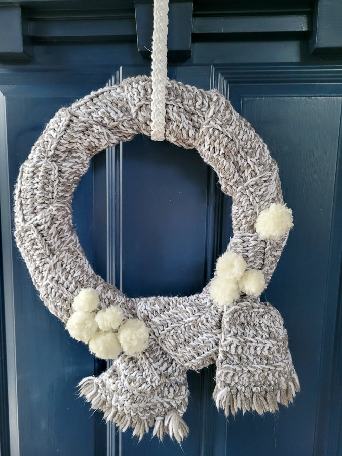 reuse a scarf to make a winter wreath to hang up in January and February