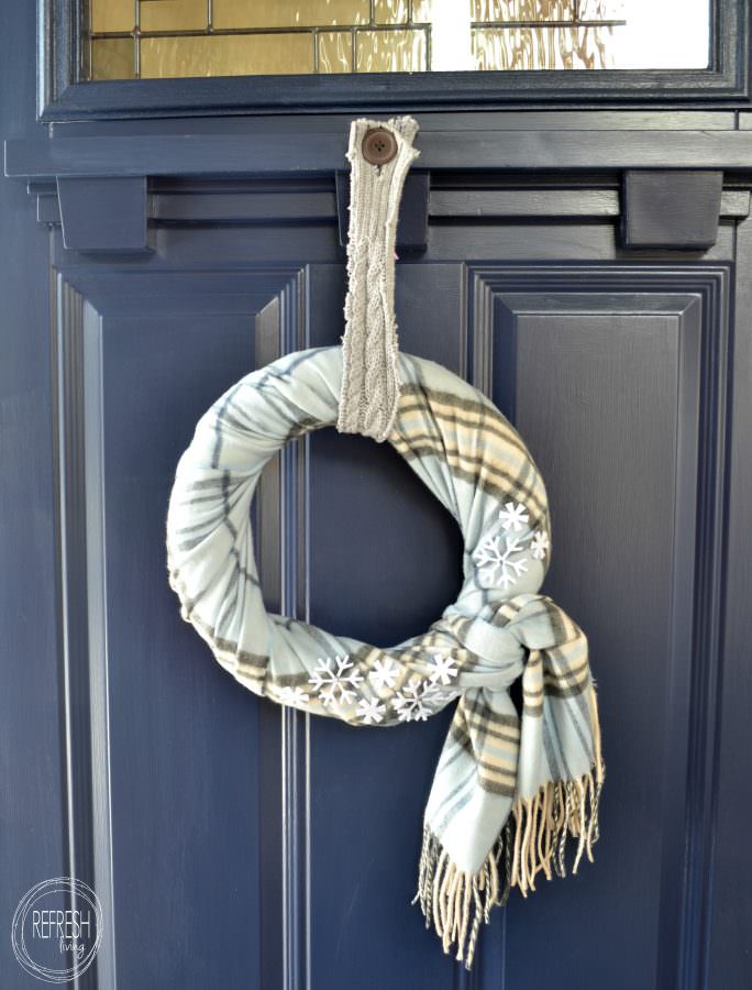 diy scarf wreath with snowflakes Refresh Living