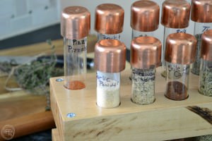 DIY Spice Rack with test tubes, copper pipe, and butcher block | Rustic industrial DIY spice rack | The best size test tubes to create a spice rack