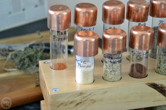 diy spice rack with test tubes copper tubing butcher block