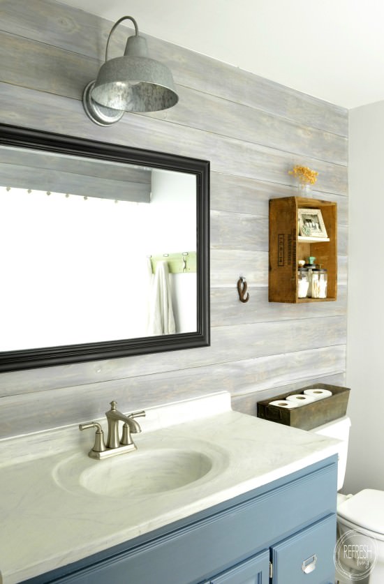 10 beautiful DIY faux shiplap and plank wall bathroom ideas.