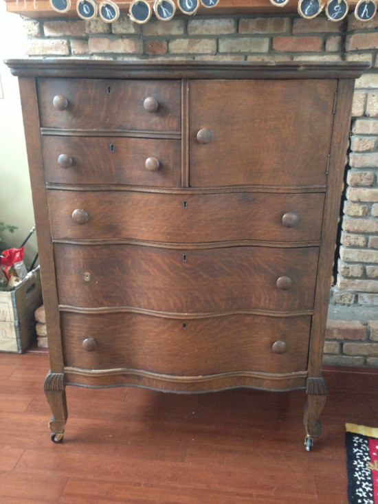 gray and oak dresser before