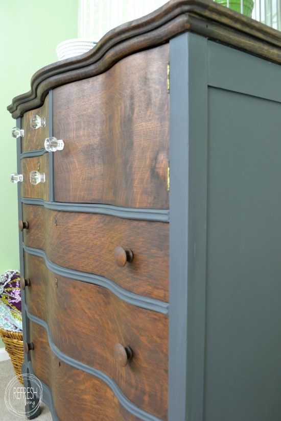 refinished antique dresser with general finishes slate gray