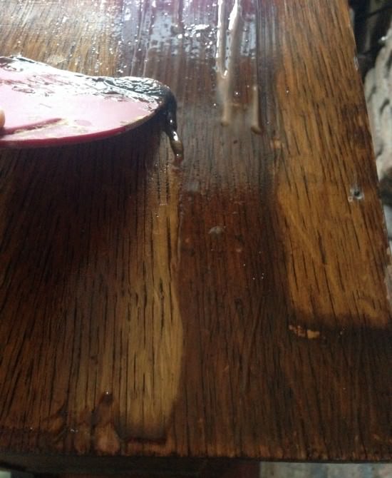 stripped and stained wood dresser top