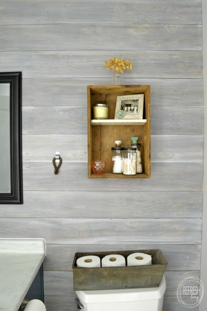 whitewash plank wall or whitewash shiplap in bathroom