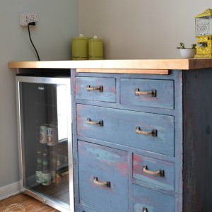 Reuse an old dresser as a countertop base | Antique Baker's Cabinet Upcycle | How to paint different colored layers of paint on furniture