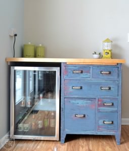 Reuse an old dresser as a countertop base | Antique Baker's Cabinet Upcycle | How to paint different colored layers of paint on furniture