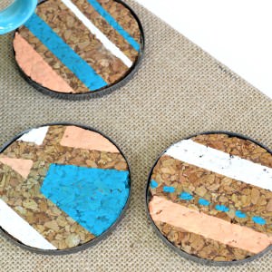 DIY Geometric Coasters with Cork and Vintage Mason Jar Lids
