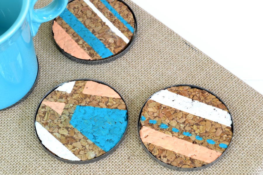 DIY coasters made from vintage canning lids and cork