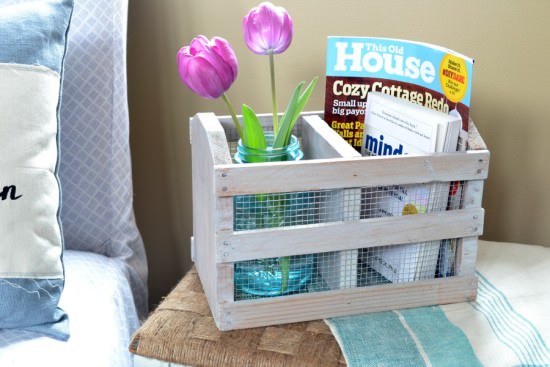 It's amazing how easy it is to transform thrift store finds into pieces that will match your decor. The whitewash finish on this wooden crate give it the perfect farmhouse look!