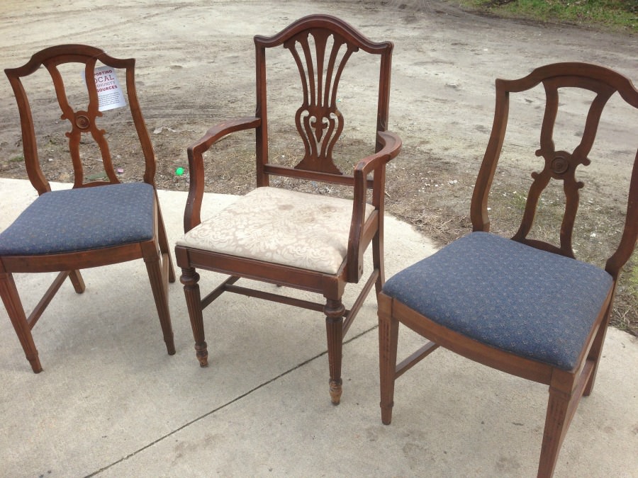 mismatched dining chairs painted and reupholstered to coordinate