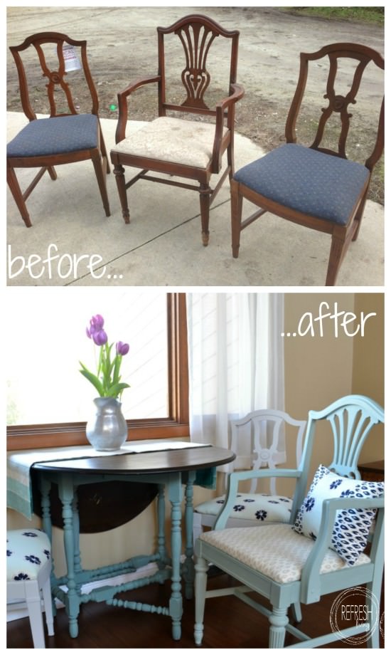 refinished dining chairs before and after