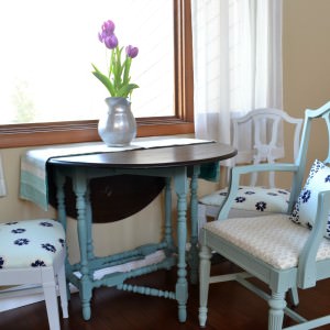 How to reupholster dining chairs | Painted and Reupholstered dining chairs | Turquoise, navy blue, gray chairs