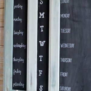 Create a chalkboard weekly menu board from an old cabinet door | Upcycled cabinet door becomes days of the week chalkboard | cheap and easy DIY menu board