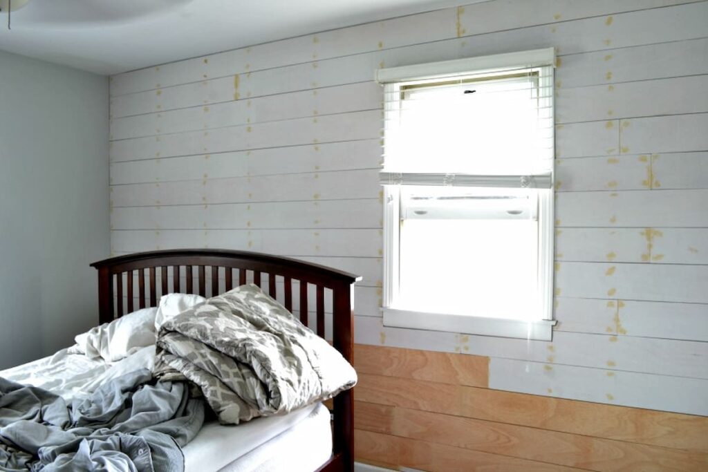 how to install a plank wall using plywood with DIY shiplap tutorial