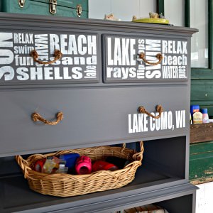 ideas for dresser without drawers to use as beach and swim storage at lakehouse