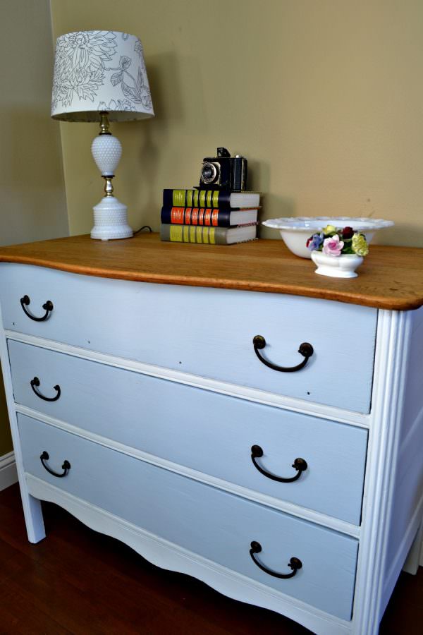 Two Toned White Chalk Paint Dresser With Natural Wood Top