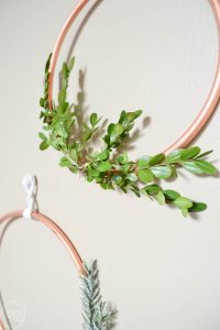 This would be such an easy DIY Christmas wreath!I love the contrast between the copper and greenery of the boxwood and evergreen. I bet eucalyptus would look great too!