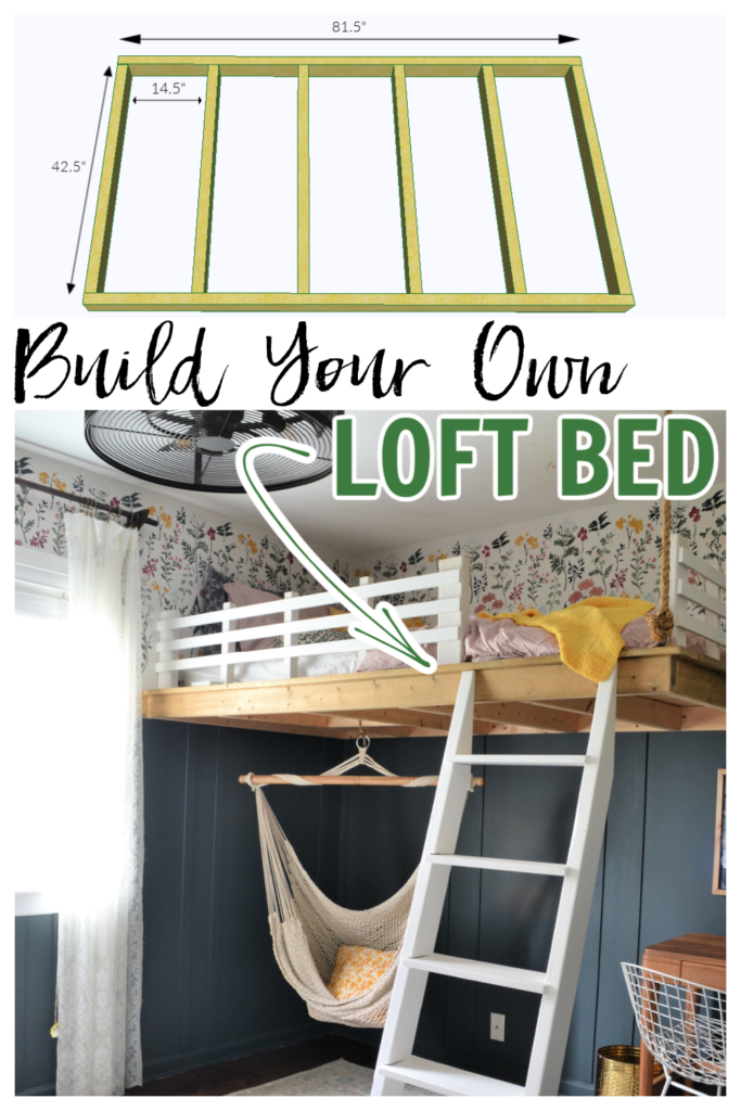 This DIY loft bed is an easy to build bunk bed that hangs from the wall and ceiling. Full tutorial and plans on how to build a loft bed for a kids bedroom.