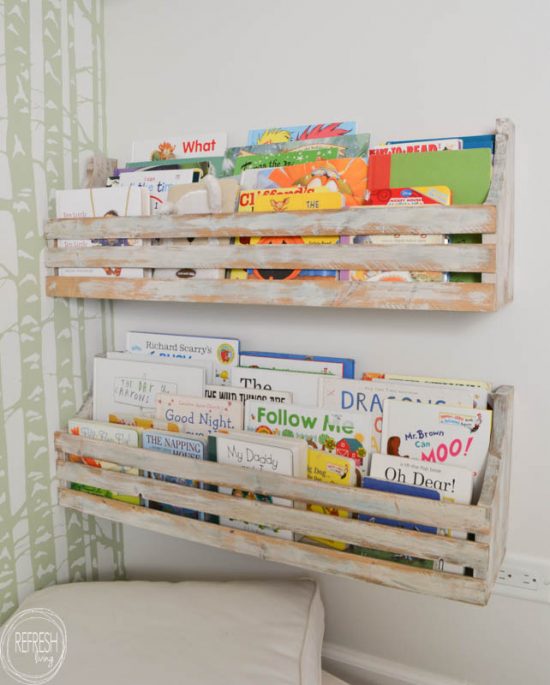 Look at how many books these shelves hold! I love how they don't take up floor space and look easy to build.