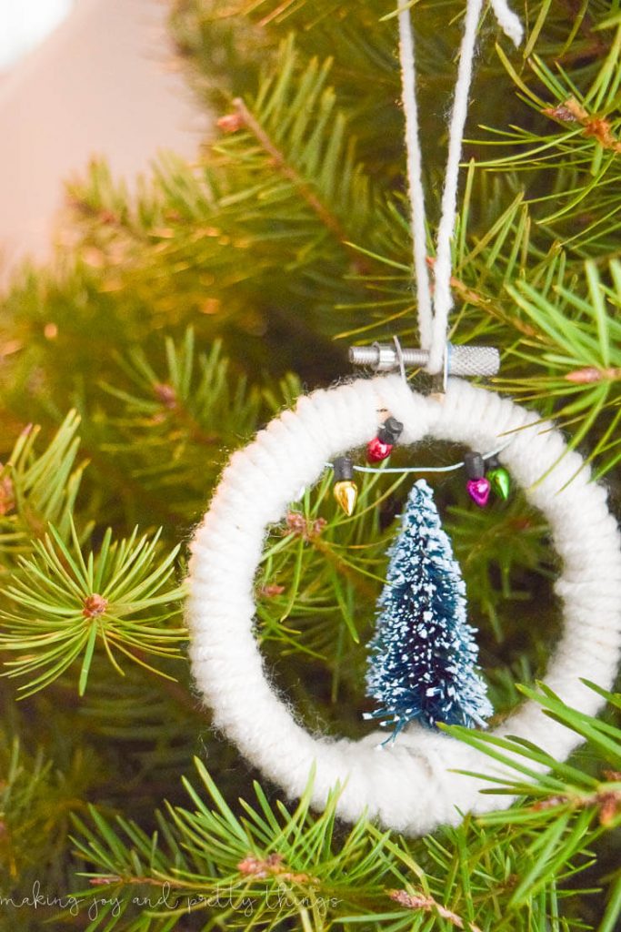 diy ornaments with embroidery hoops and tiny christmas trees