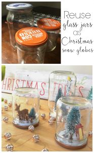 I love the idea to reuse old glass jars to create these Christmas scene snow globes. Looks like an easy DIY project for the holidays!