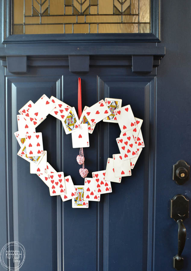 I don't usually decorate for Valentine's Day, but this wreath looks so easy! Time to save those decks of cards that are missing cards to use for this.